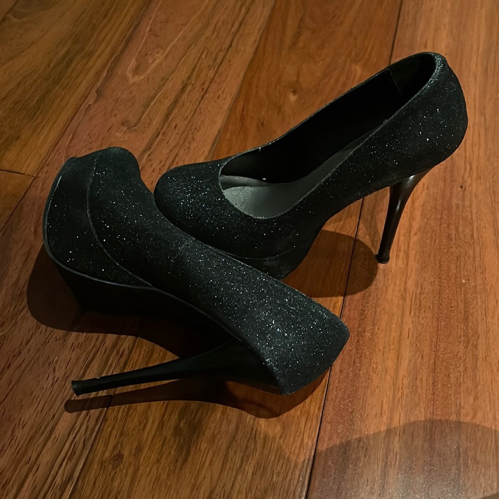 Black glitter heels